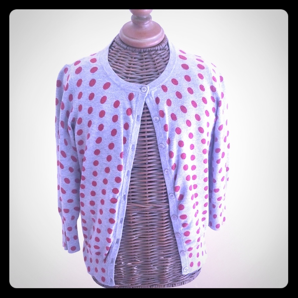 The Limited grey & red polka dot 3/4 cardigan